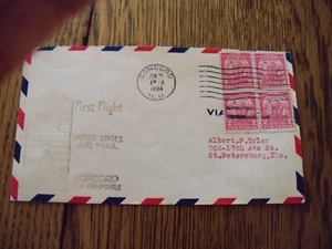 U.S. 717 Block of 4 used on First Flight Cover, Concord New Hampshire. - Picture 1 of 4