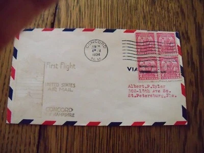 U.S. 717 Block of 4 used on First Flight Cover, Concord New Hampshire. - Image 1 of 4
