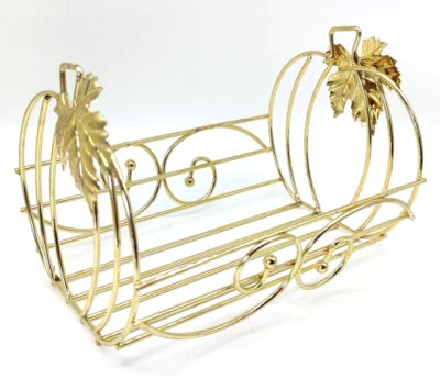 8" Pumpkin Wire Open Display Rack Basket Leaf Cottage Autumn Storage Display - Image 1 of 4