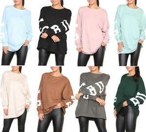 Womens Long Sleeve Buffalo Slogan Crew Neck Baggy Jumper Top Oversize Sweatshirt - Picture 1 of 31