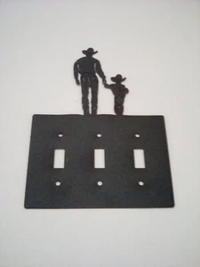 Triple Switch Plate Cover Cowboy Son Walking Hand In Hand Met New Ranch Cabin - Picture 1 of 7