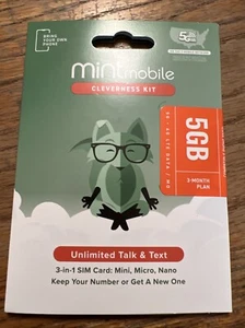 3 MONTHS MINT MOBILE PREPAID SIM CARD WITH 5GB DATA TALK TEXT PHONE SERVICE NEW - Zdjęcie 1 z 1