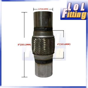 US SHIP 2" OD x 4" x 8''OL Exhaust Flex Pipe Coupling Heavy Duty Stainless Braid - Picture 1 of 5