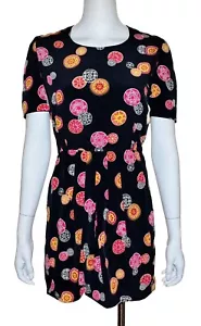 Vintage 1980s Black Mini Dress size Medium M Psychedelic Print . - Picture 1 of 5