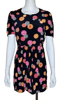 Mini Vestido Negro Vintage Años 80 Talla Mediana M Estampado Psicodélico. Foto 1 de 4