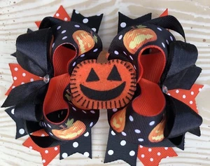 Large Halloween Hair Bow; Girls Halloween Pumpkin Bow; Layered OTT Girl’s Bow - Picture 1 of 1