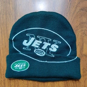 Vintage NEW YORK JETS  Football Embroidered Knit Beanie Cap Hat Green and White - Picture 1 of 4