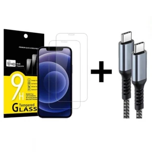 2x Panzerfolie für iPhone 16 / 15 Pro Max Echt Schutz Glas Display + USB-C Kabel - Bild 1 von 6