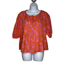 Olivaceous Womens Peasant Blouse Orange Pink Floral Pintuck 100% Cotton S New
