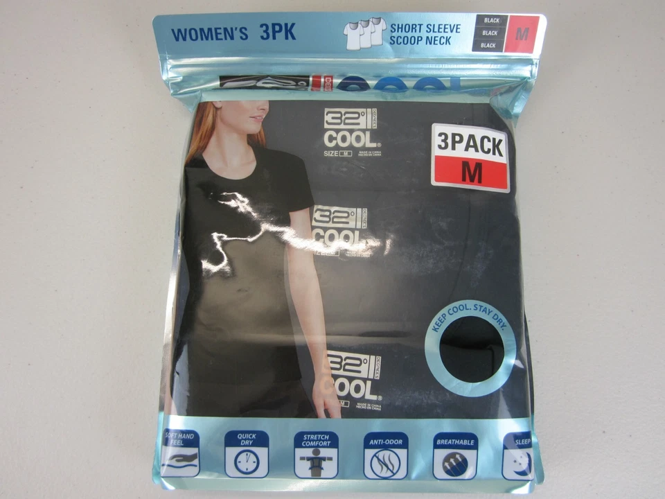 32 Degrees Cool Scoop Neck Tee T Shirt Medium Short Sleeve Black QuickDry 1 Top