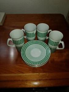 ☘️ANTIQUE Neiman Marcus Shamrock Espresso Saucers Cups Set of 4 JAPAN - Picture 1 of 8