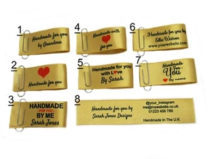 Handmade for you sew in craft business labels for fabric satin ribbon in gold - Picture 1 of 1