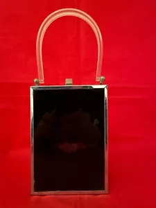 Black & Silver Tall Triangular Vintage Tyrolean Style Lucite Purse Handbag MCM - Picture 1 of 8