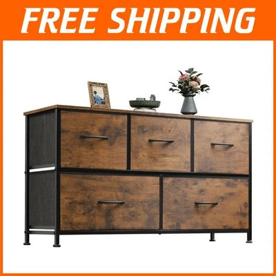 Cajonera ancha con contenedores de tela - marrón rústico Foto 1 de 4