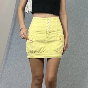 Roxy Mini Skirt Womens 8 Yellow High Waisted Bubble Y2K Vintage Festival Beach - Picture 1 of 12