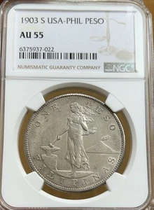1903-S USA-Philippines Silver Peso NGC AU55 - Picture 1 of 5