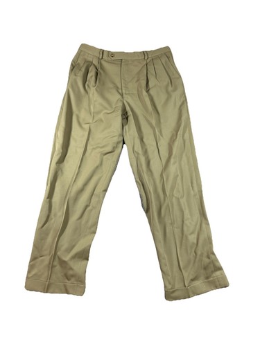 Pantaloni eleganti da uomo vintage made in USA Givenchy 35x31 beige lana plissettata polsini taglio intero