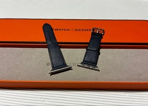 Apple Watch Hermes 38mm-42mm Simple Tour Bracelet Cuir Marine Occasion avec boite - Photo 1 sur 8