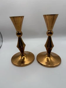 Vintage R. Alvarez Mexico Brass Candle Holders Pair Mid-Century Candlesticks - Picture 1 of 10
