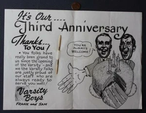 Mantel individual de restaurante universitario Catonsville Maryland de la década de 1950 con palillo insertado-- - Imagen 1 de 1