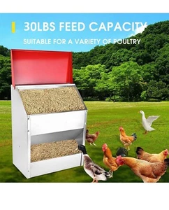 Chicken Feeder with Lid Weatherproof Outdoor Coop (30lbs 13.8x8.3x17.7in) - Picture 1 of 7