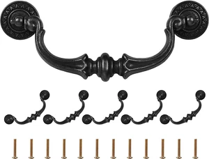 Supkiir 6 Pack Drawer Pulls Handles, 5.5" Hole Center Vintage Antique Black Kitc - Picture 1 of 8