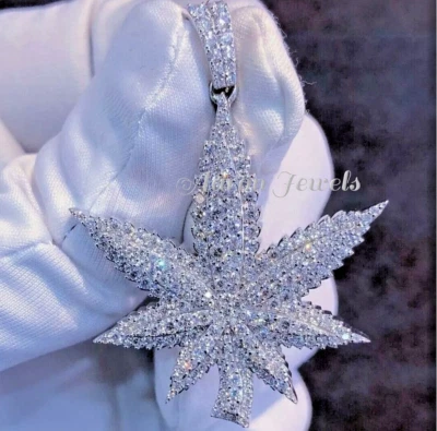 Colgante Hombre 2.33CT MOISSANITA VVS1 HOJA DE HIERBA en 1" REAL 925 Plata Pass Tester Foto 1 de 4