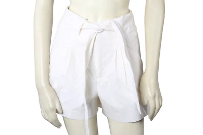 Catherine Malandrino White Cotton Tie Up Pleated Belted Shorts Size 2 - Image 1 of 4
