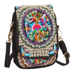Bestickte Retro Handytasche Umhängetasche Schultertasche Geldbörse Handtasche Etui - Bild 1 von 12