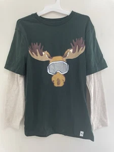 Tommy Bahama Kids Boys Fuzzy Moose 2-In-1 Cotton Long Sleeve Shirt Green M 7/8 - Picture 1 of 5