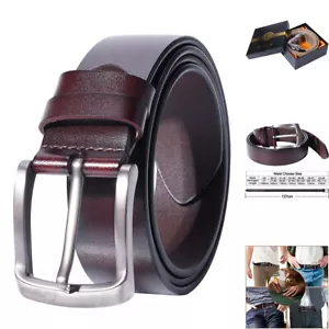 Men's Full Grain Genuine Leather Belt Casual Dress for Men Buckle Belts 39-42 - Picture 1 of 12