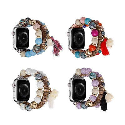 Wood Wooden Beads Band For Apple Watch 9 8 7 6 5 4 SE 38/40/44/41/42/44/45/49mm - Изображение 1 из 4