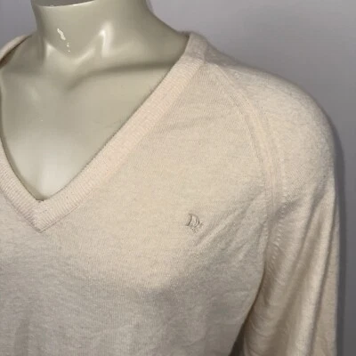 Vintage Christian Dior Sweater Mens XL Soft acrylic V-neck 1970s Logo Cream - Image 1 of 4