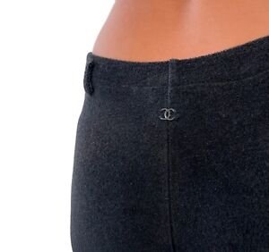 CHANEL Vintage 07C Coco Mark Pants #38 Terry Cloth Black Cotton Nylon RankAB