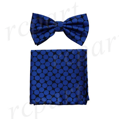 Conjunto de pajarita y pañuelo preatado de microfibra para hombre negro azul real puntos formal graduación Foto 1 de 4