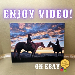 Cowgirl & Cowboy On Horses at Sunset Wall Art Lighted Canvas Western Picture - Picture 1 of 15