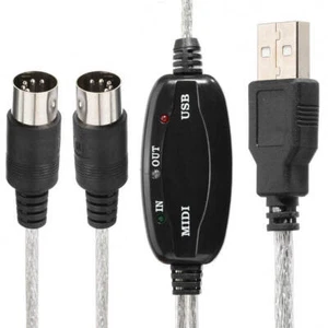 MIDI USB IN-OUT Interface Cable Converter Cord Line PC to Music Keyboard Adapter - Picture 1 of 10