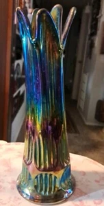 Vintage Fenton Amethyst Iridescent Carnival Glass Vase - Picture 1 of 19