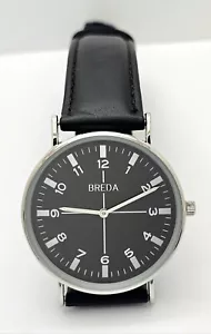 Breda Men's Watch~ Black Dial-Black Leather Band- New Battery ~Excellent !! - Picture 1 of 6