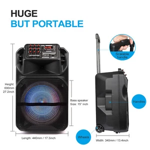 12" 15" 5000W Portable Bluetooth Speaker Subwoofer Heavy Bass Sound PA System FM - Picture 1 of 12