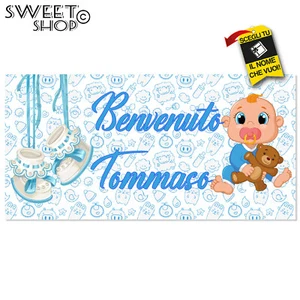 Striscione Banner NASCITA PERSONALIZZATO BENVENUTO NOME BIMB0 ANCHE DA ESTERNO - Picture 1 of 2