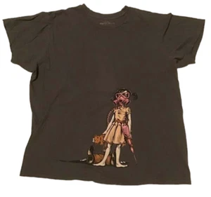 Mask Girl Face Teddy Bear Giant Needle Graphic T Shirt Adult Large Vintage Gray - Picture 1 of 3