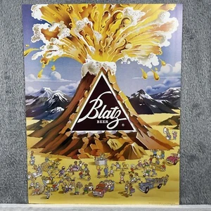 Blatz Beer Poster Vintage ©1982 Volcano Of Beer Eruption Ad Man Cave Decor - Picture 1 of 6