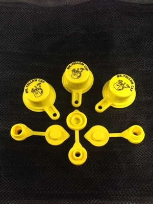 Cap/Vent Pack - 3 BLITZ Yellow Spout Caps & 3 Vents, 6pcs total, NEW - 900302 - Image 1 of 4