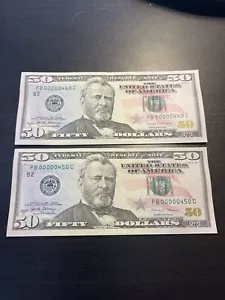 (2) 2017 A $50 Bills Federal Reserve Notes Consecutive Low Serial #'s ***RARE*** - Picture 1 of 14