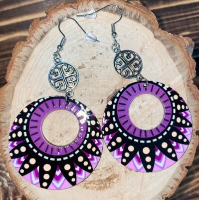 NUEVO Pendientes Grandes Acrílico BOHO Hippie Chic Púrpura Foto 1 de 3