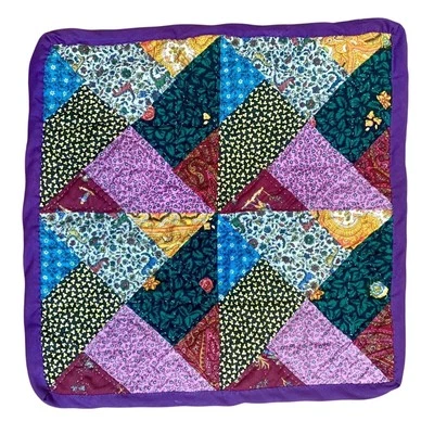 Handmade Patchwork Quilted Pillow Cover 16” Boho Cottage Core Purples VTG - Image 1 of 4