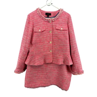 J. Crew Pink Tweed PeplumJacket Skirt Set G1959 Size 14 Preppy - Image 1 of 4