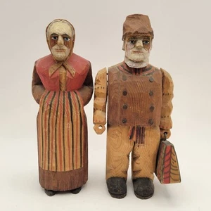 Axel M Peterson Vintage Folk Art Wood Carvings Couple Swedish Dress Geneva IL 7" - Picture 1 of 7