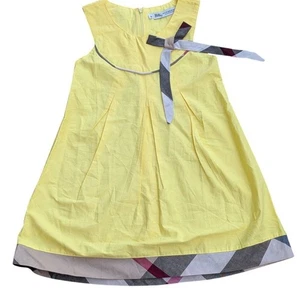 Burberry London Girls Yellow Dress Size 6 Nova Check Bow Hem Piped Chest Pleated - Picture 1 of 6